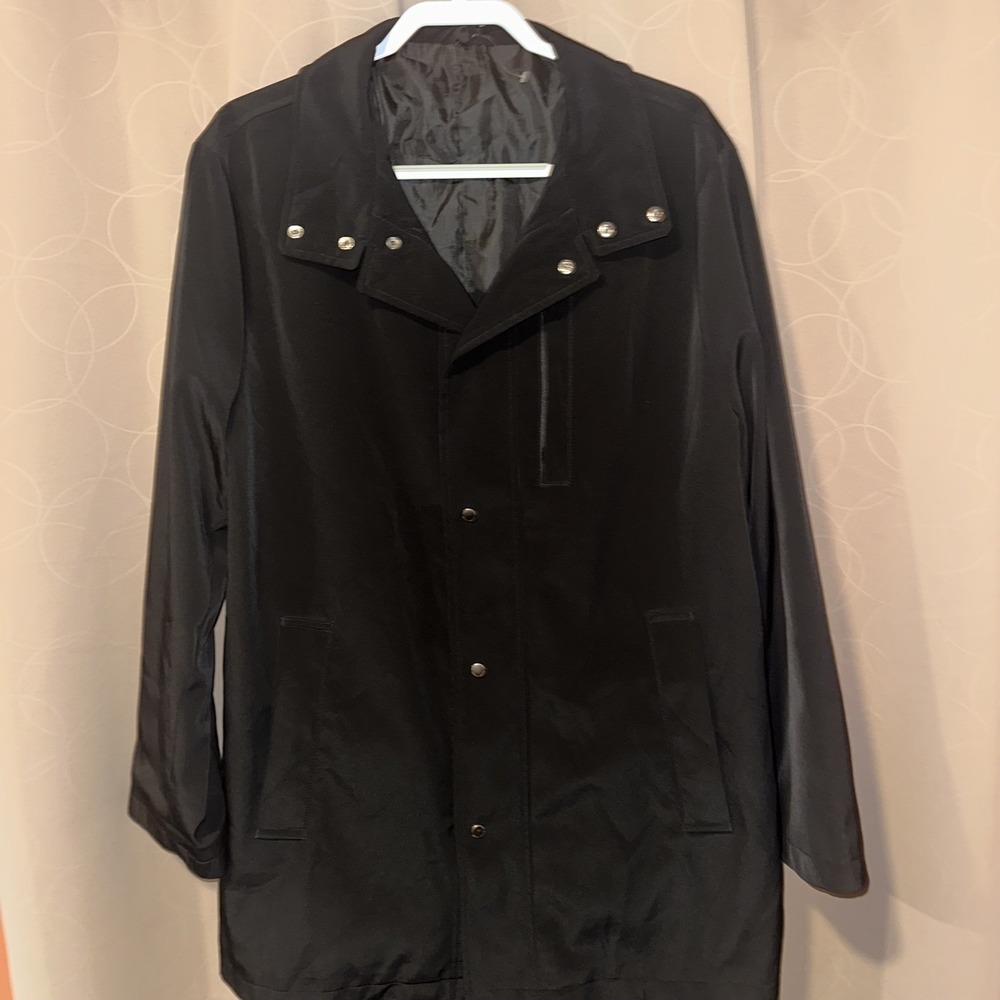 Joseph Abboud Mens XL Overcoat Black Wool-Blend Snap Front Mid-Length Rain Coat